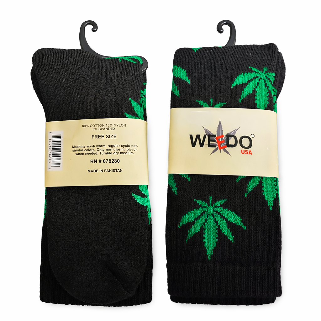 WEEDO USA Black Cannabis Leaf Socks